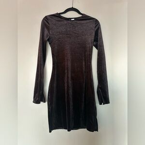 H&M Black Velvet Long Sleeve Backless Dress with Faux Diamond Back Strap